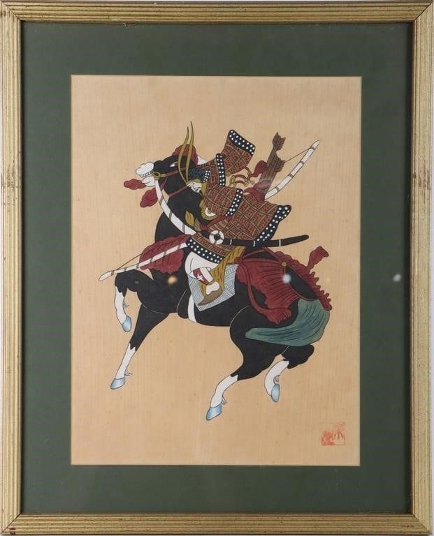 Lot 218208: JAPANESE MEIJI SAMURAI GOUACHE OIL ON SILK FRAMED