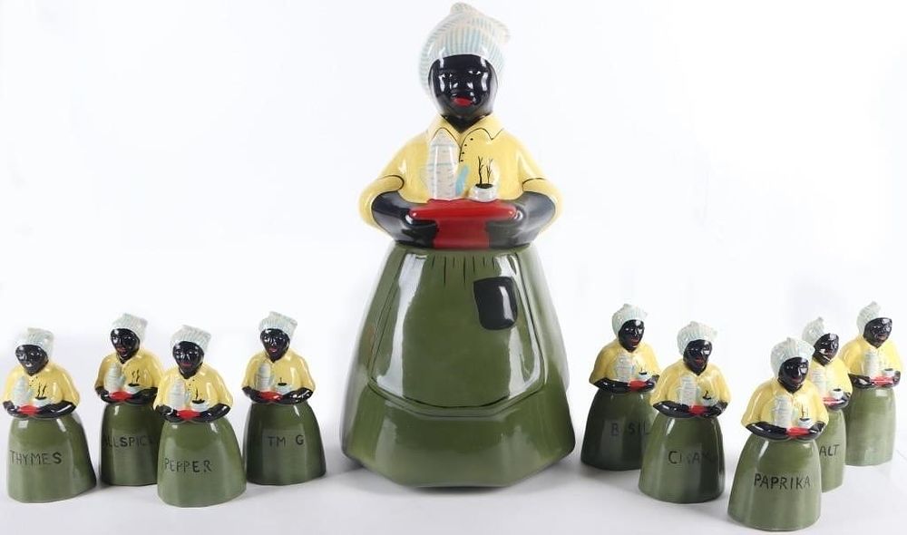 Lot 218465: ANTIQUE LUZIANNE MAMMY COOKIE JAR & SPICE SET
