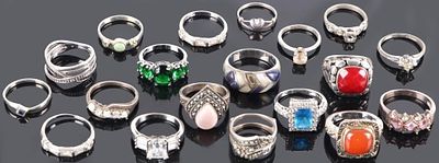STERLING SILVER LADIES RINGS W/ GEMSTONES (19). Assorted sterling silver ladies rings. Some of 