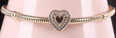 PANDORA 14K YELLOW GOLD SNAKE CHAIN CZ BRACELET. Pandora 14K yellow gold snake chain heart clasp 