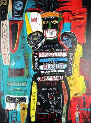 LARGE IN THE MANNER OF BASQUIAT ORIGINAL PAINTING. Large in the manner of Jean-Michel Basquiat 