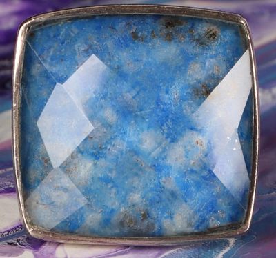STERLING SILVER LADIES RING W/ DENIM LAPIS LAZULI. Sterling silver ladies ring with a 20.5 X 