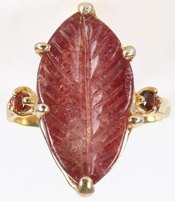 22X12MM ROSE QUARTZ LEAF STERLING SILVER RING. 22X12mm pink quart leaf sterling silver ladies 