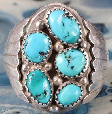 SW STYLE STERLING SILVER RING W/ TURQUOISE SIGNED. Southwest style sterling silver mens ring 