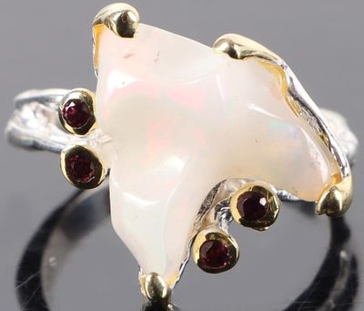 STERLING SILVER OPAL PURPLE TOURMALINE LADIES RING. Sterling silver opal purple tourmaline 