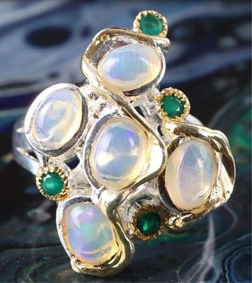 LARGE COCKTAIL CLUSTER OPAL LADIES STERLING RING. Large cocktail cluster opal ladies sterling 