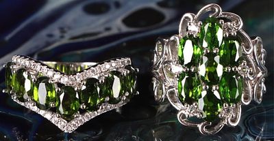 STERLING SILVER LADIES RINGS W/ TOURMALINE (2). Lot of two sterling silver ladies rings with 