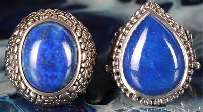STERLING SILVER LADIES RINGS W/ LAPIS LAZULI (2). Lot of two pieces of sterling silver ladies 