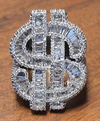 MEN'S 11CTW NATURAL DIAMOND 10K CASH SYMBOL RING. ~11CTW natural diamond 10k white gold cash 