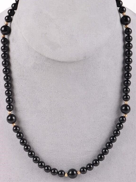 Lot 220348: 14K YELLOW GOLD & ONYX BEADED LADIES NECKLACE