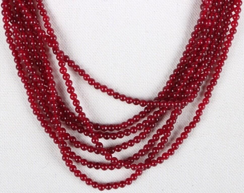 Lot 220353: RED GARNET BEADED SEVEN-STRAND NECKLACE