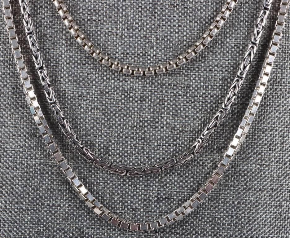 Lot 220357: STERLING SILVER UNISEX CHAIN NECKLACES - LOT OF 3