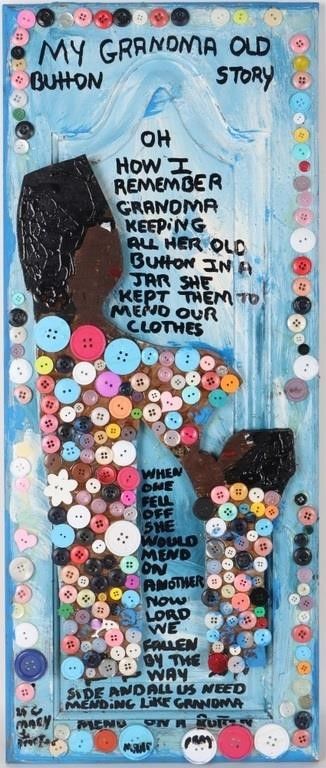 Lot 220364: MARY L. PROCTOR "GRANDMA BUTTON STORY" OIL ON DOOR