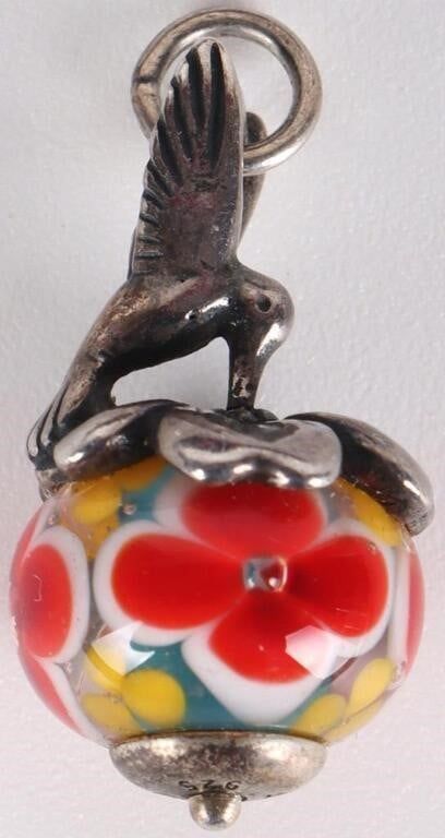 Lot 220396: JAMES AVERY STERLING ART GLASS HUMMINGBIRD CHARM