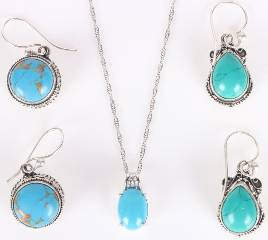 Lot 220411: SLEEPING BEAUTY TURQUOISE & HOWLITE SILVER JEWELRY