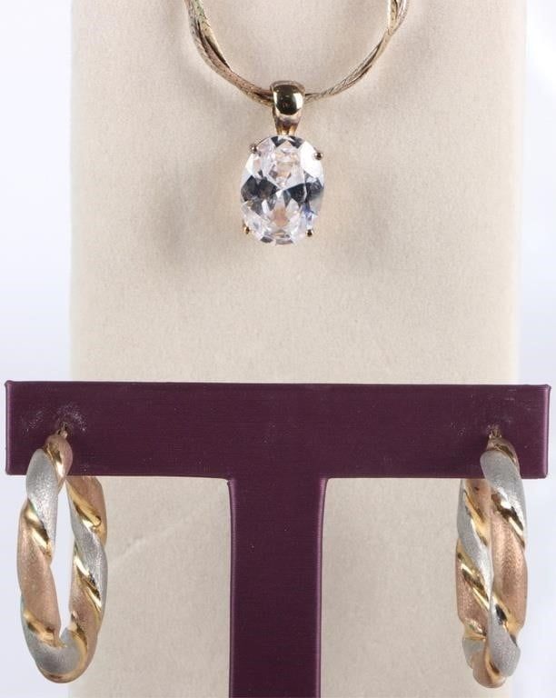 Lot 220413: STERLING SILVER TRI-COLOR CZ LADIES JEWELRY SET