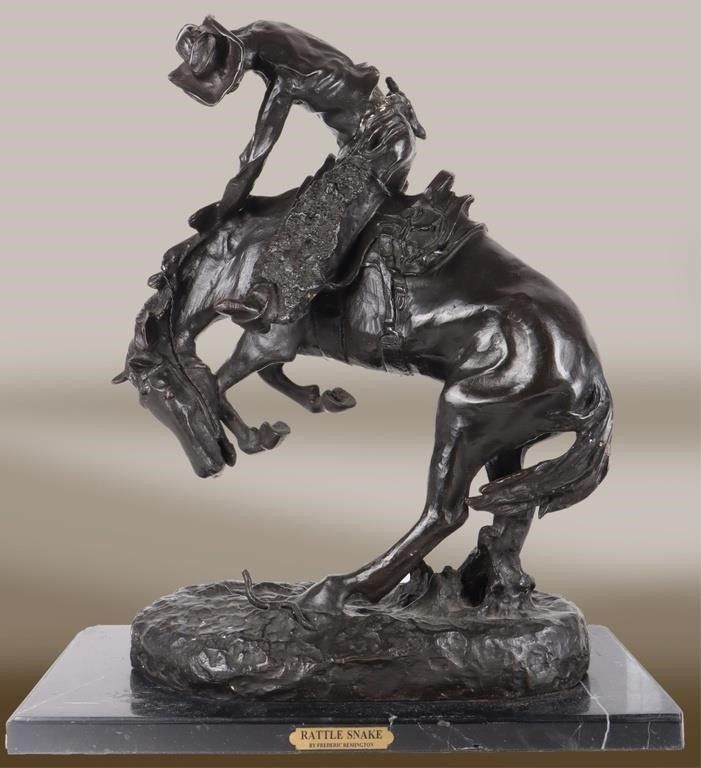 Lot 220421: RATTLESNAKE REMINGTON BRONZE REPLICA 21" TALL