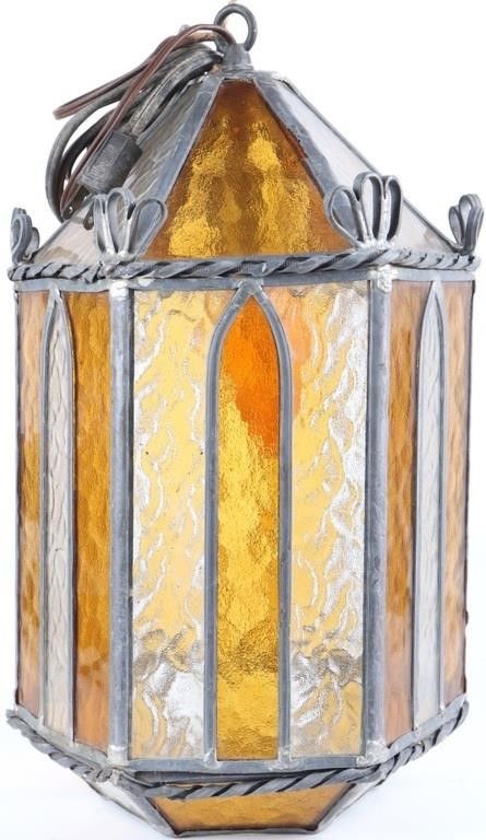 Lot 220445: ANTIQUE ATMOSPHERIC CEILING LAMP W/ LEAD GLASS