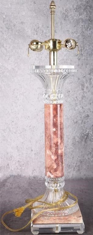 Lot 220446: 1970'S CONCORD SIMONE PINK MARBLE CRYSTAL LAMP