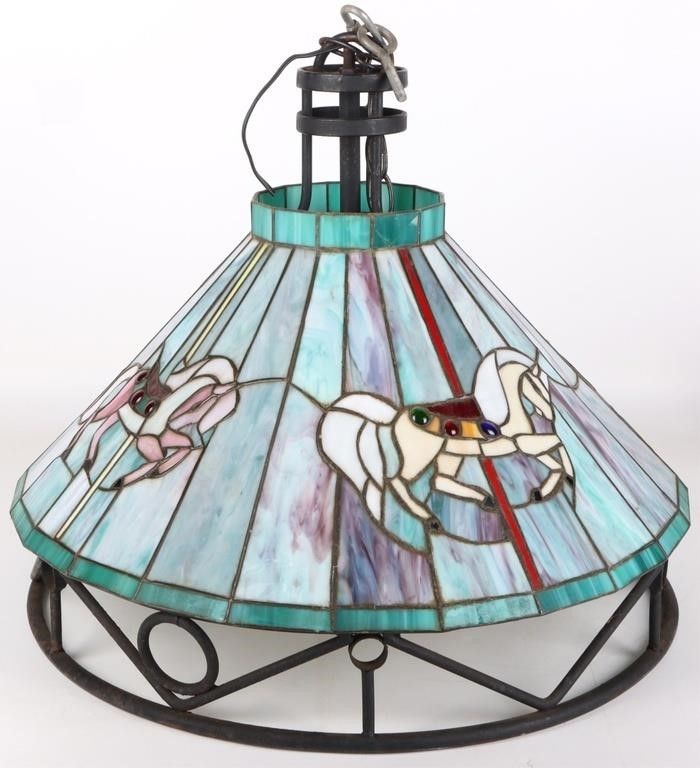 Lot 220451: VINTAGE STAINED GLASS APPLEBEE'S HORSE CHANDELIER