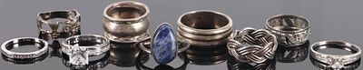 STERLING SILVER LADIES RINGS LOT OF NINE. Lot of nine sterling silver ladies rings, to include 
