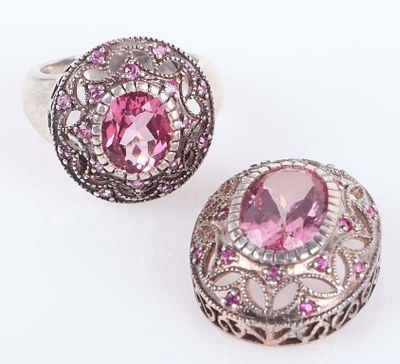 STERLING SILVER PINK TOPAZ FILIGREE MATCHING SET. Sterling silver pink topaz filigree matching 