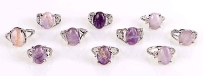 PURPLE NATURAL AMETHYST LADIES SILVER-TONE RINGS. Purple natural amethyst ladies silver-tone 