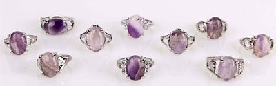PURPLE NATURAL AMETHYST LADIES SILVER-TONE RINGS. Purple natural amethyst ladies silver-tone 