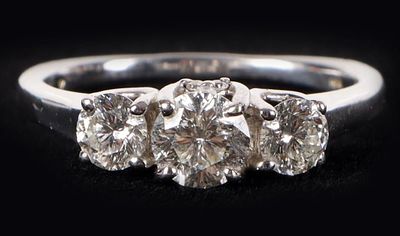 1.48CTW 3 STONE NATURAL DIAMOND 18K LADIES BAND. 1.48CTW three stone natural diamond 18K white 