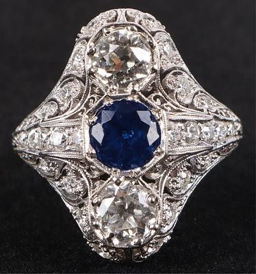 1.68CTW NATURAL DIA & SPINEL PLAT. ART DECO RING. 1.68CTW natural diamond and spinel platinum 