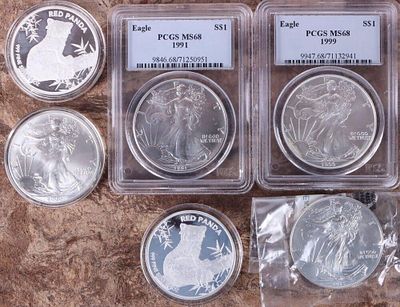 FINE SILVER 1 OZT BULLION COINAGE - (6). Fine silver 1 Troy ounce bullion rounds/coinage to 