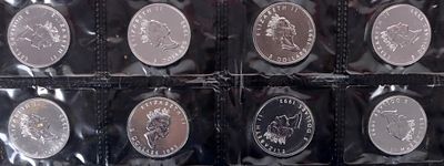 FINE SILVER 1 OZT 1993 CANADIAN MAPLE $5 COINS-(8). Eight fine silver 1 Troy ounce 1993 Canadian 