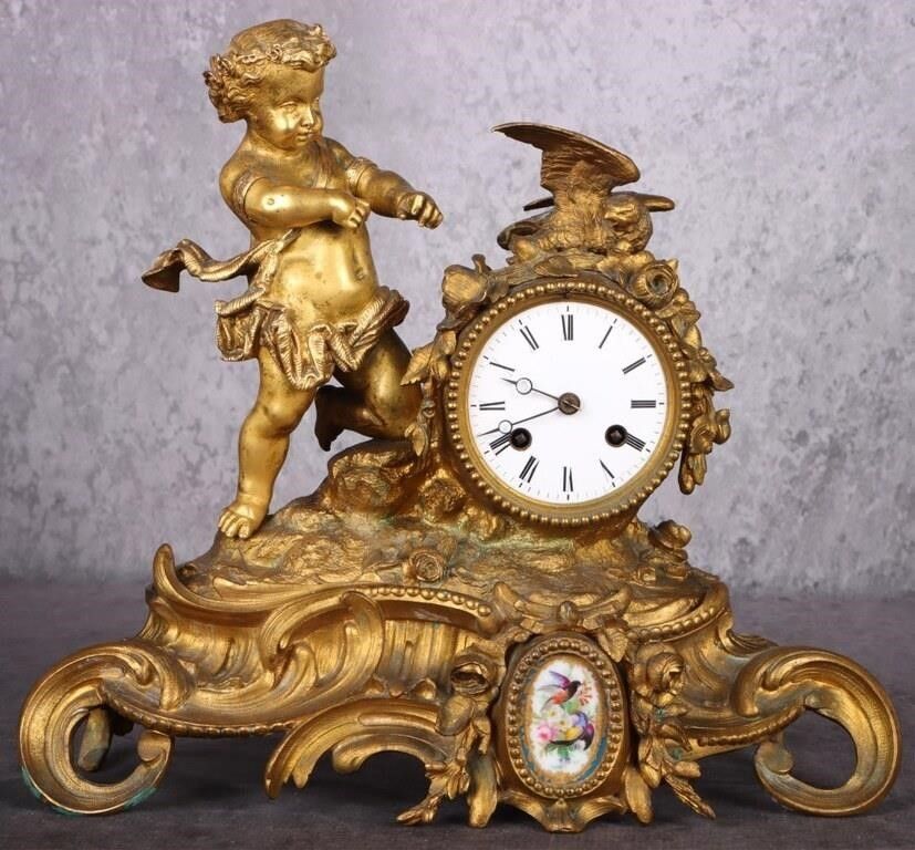 Lot 222173: 19TH C. ANTIQUE FRENCH GUILT BRONZE MANTLE CLOCK