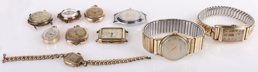 Lot 222182: ANTIQUE & VINTAGE WATCHES & FACES - LOT OF 10