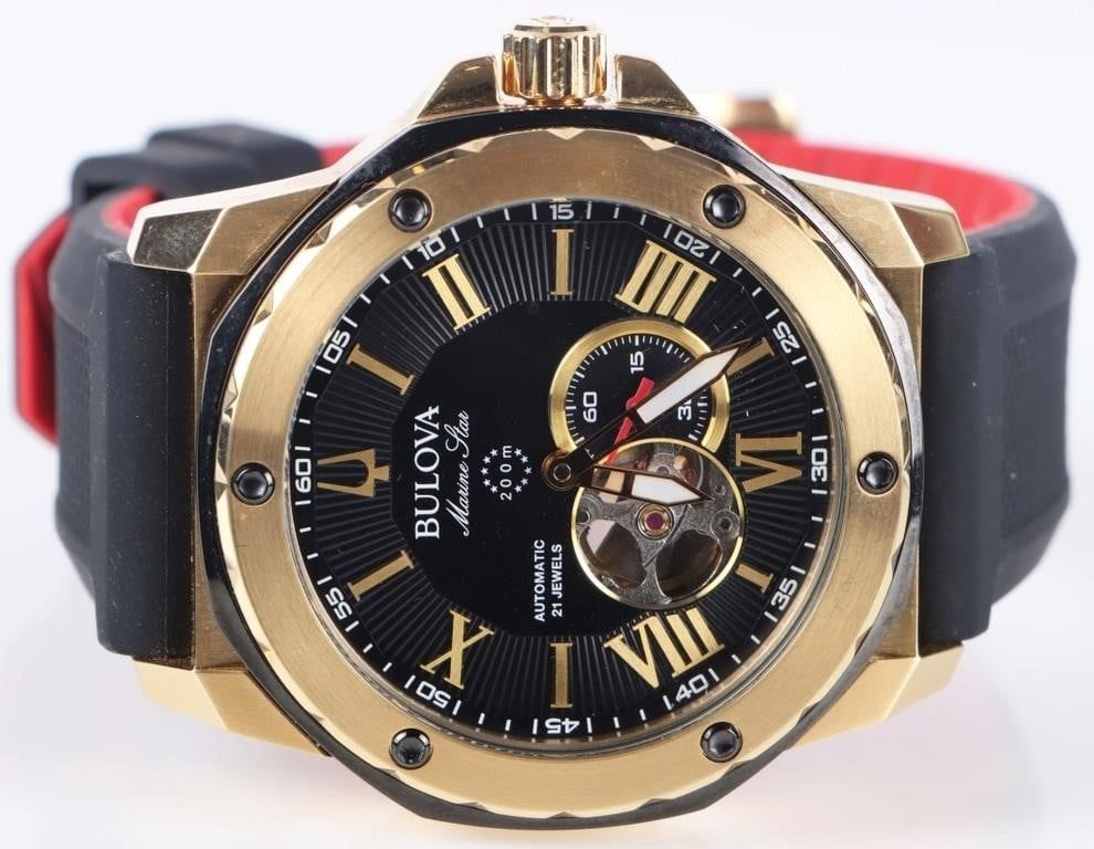 Lot 222183: BULOVA MARINE STAR 21 JEWEL RUBBER STRAP WITH BOX