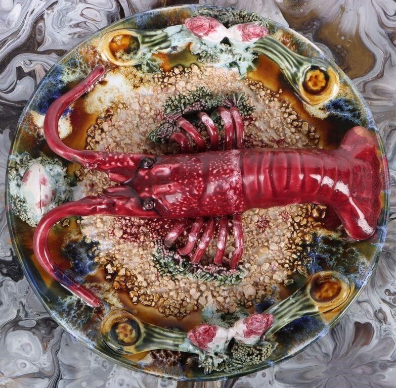 Lot 222193: JAY WILLFRED PALISSY-SYLE MAJOLICA LOBSTER PLATE