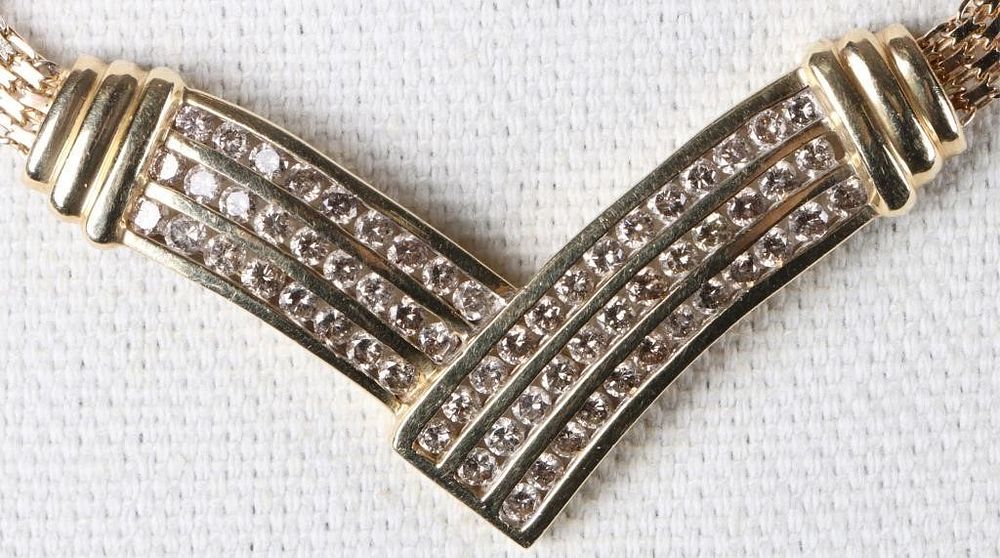 Lot 222214: 14K YELLOW GOLD DIAMOND LADIES MESH CHAIN NECKLACE