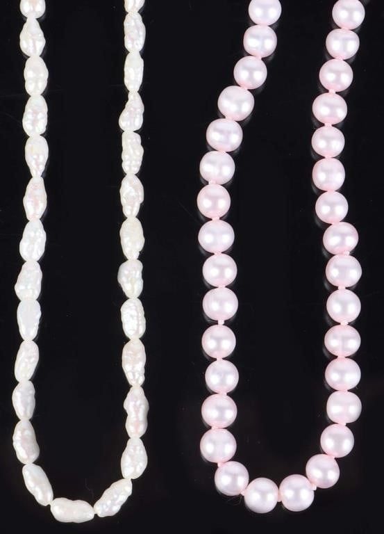 Lot 222220: 14K & 10K GOLD CLASPED REAL & FAUX PEARL NECKLACES