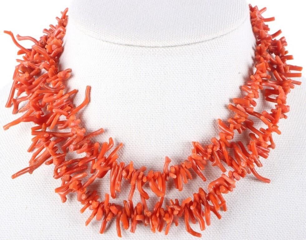 Lot 222224: RED CORAL ANTIQUE LADIES DOUBLE STRAND  NECKLACE