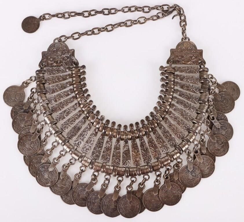 Lot 222227: LARGE SILVER TONE TURKISH COIN NECKLACE