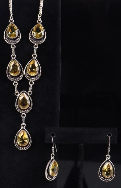 Lot 222242: STERLING SILVER YELLOW GEM LADIES JEWELRY SET