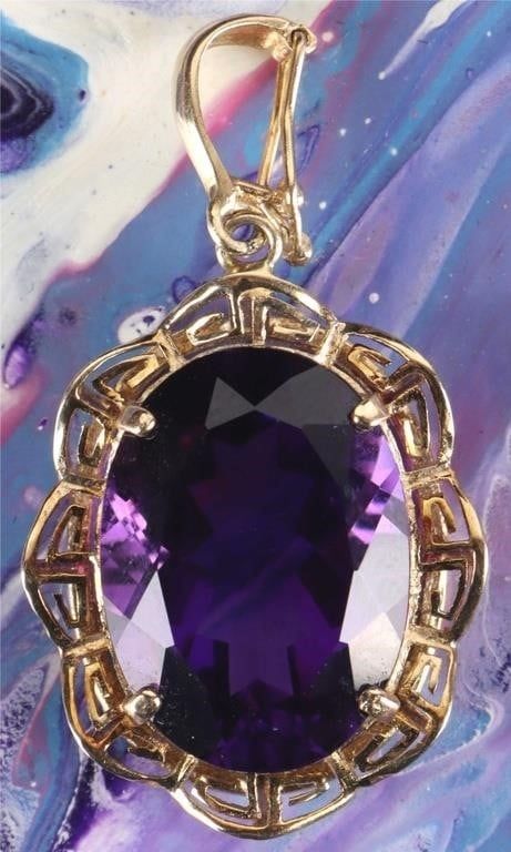 Lot 222247: 14K YELLOW GOLD 17.98MM AMETHYST LADIES PENDANT
