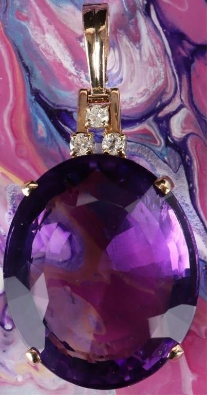 Lot 222251: 14K YELLOW GOLD LADIES PENDANT W DIAMONDS & SPINEL