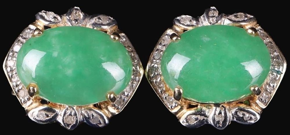 Lot 222316: 14K YELLOW/WHITE GOLD LADIES EARRINGS W/ JADE DIAS