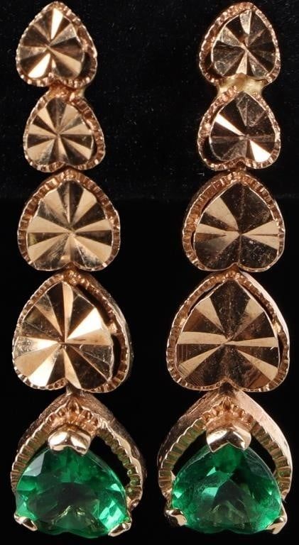 Lot 222329: 18K YELLOW GOLD LADIES EARRINGS W/ GREEN STONES