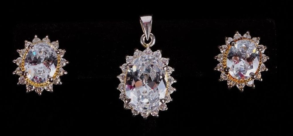 Lot 222346: STERLING SILVER CZ LADIES EARRING & PENDANT SET
