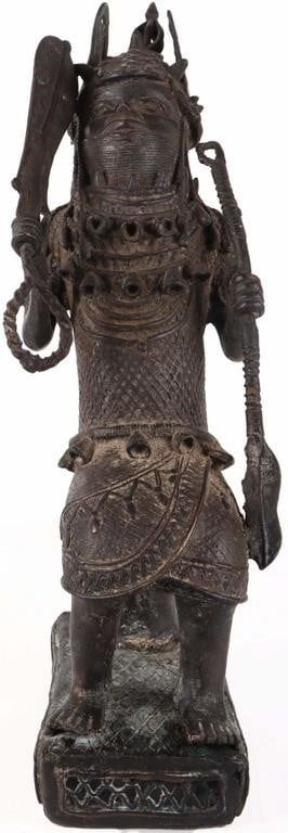 Lot 222356: MODERN BENIN BRONZE-CAST SEATED OBA STATUE 21"