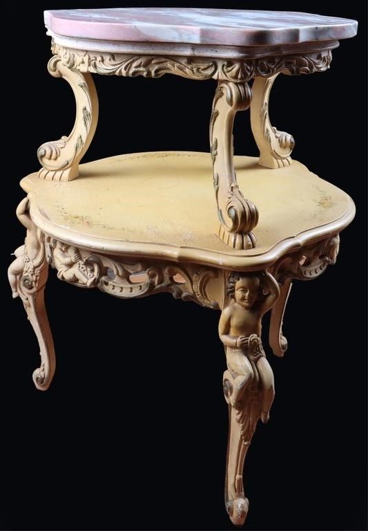 Lot 222378: PINK MARBLE TABLE BAROQUE ROCOCO REVIVAL TWO TIER