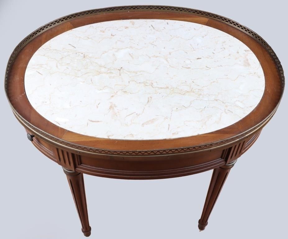 Lot 222379: ANTIQUE WOOD MARBLE TOP TABLE W/ DRAWERS