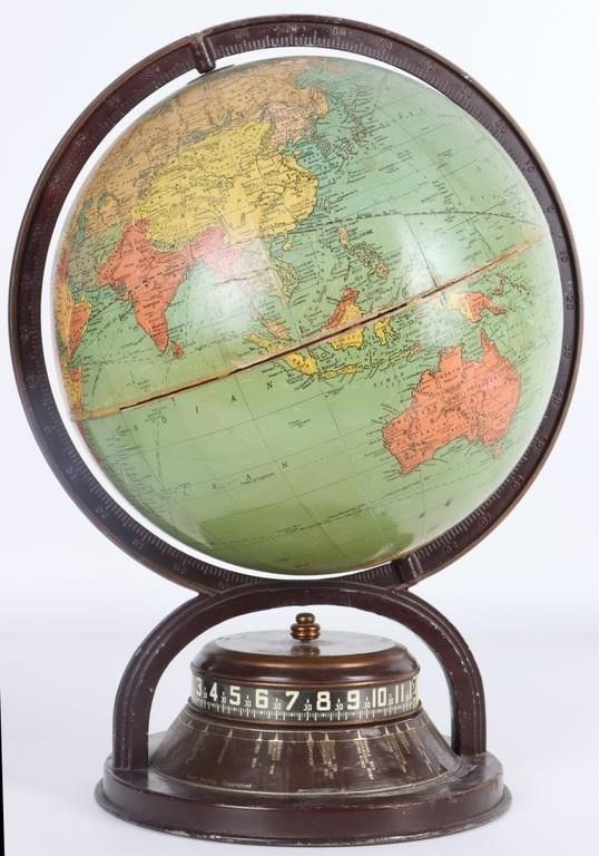 Lot 222382: VINTAGE REPLOGLE 10" GLOBE  WORLD CLOCK WWII ERA